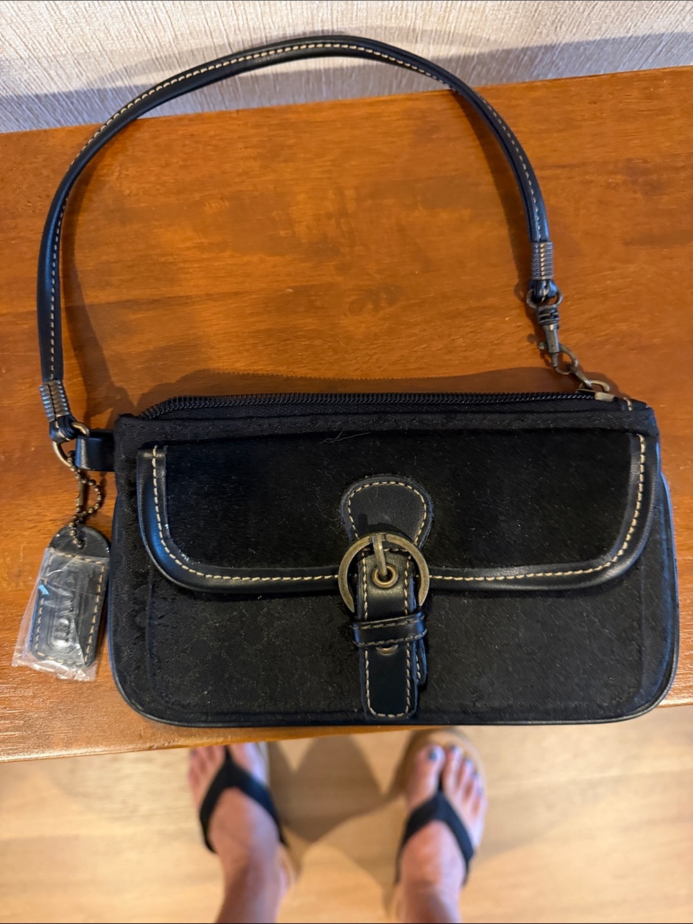 COACH Black Women's Leather Accent Wristlet Shoulder Bag